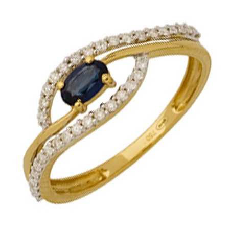 Bague saphir or jaune et diamants