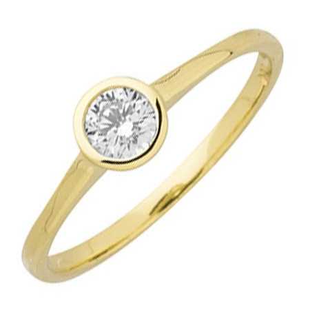 Bague oxyde de zirconium or jaune, type solitaire