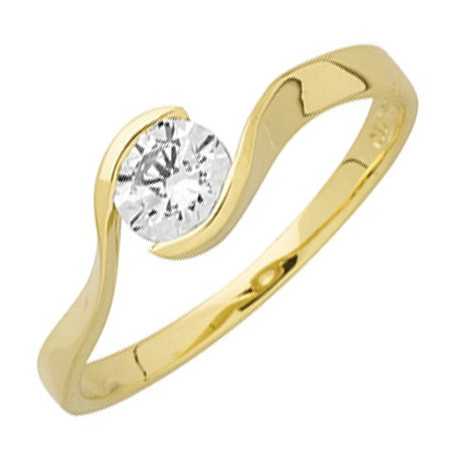 Bague oxyde de zirconium or jaune, type solitaire