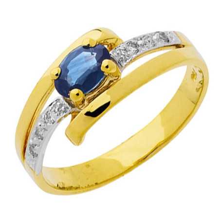 Bague saphir or jaune et diamants