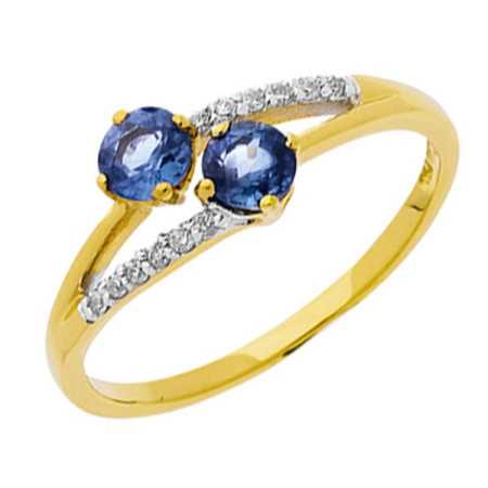 Bague saphir or jaune et diamants