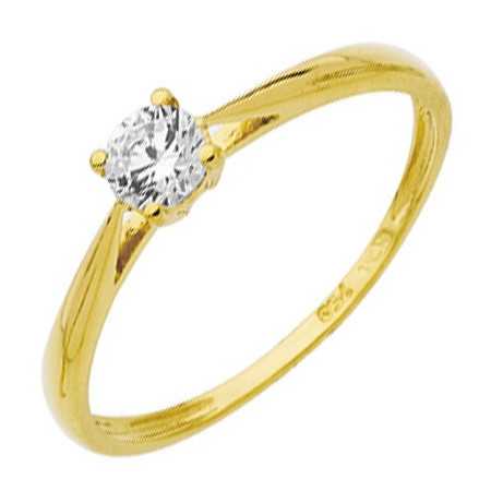 Bague oxyde de zirconium 4 mm or jaune style solitaire