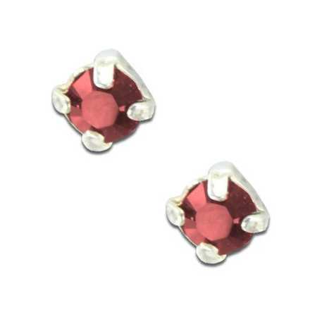 Clous d'oreilles en argent et cristal rose taille ronde