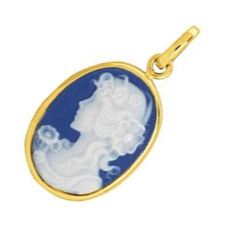 Pendentif en or avec camée bleu