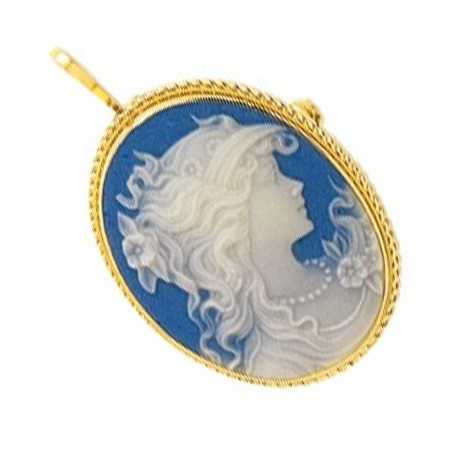 Pendentif / Broche en or avec camée bleu