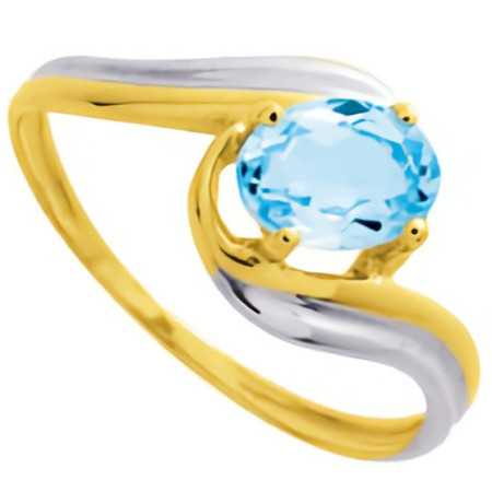 Bague en or jaune et rhodium avec topaze bleue 6 x 8 mm