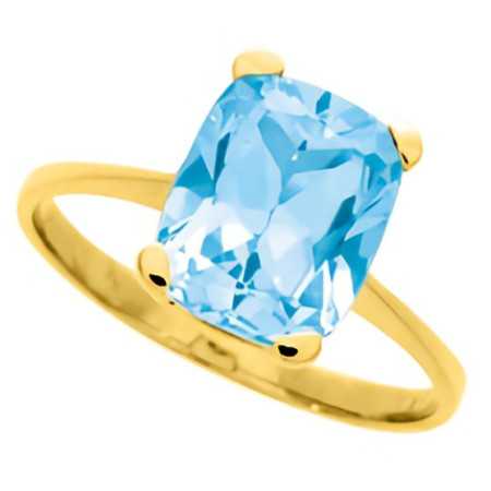 Bague en or jaune avec topaze bleue 8 x 10 mm