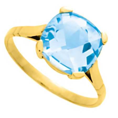 Bague en or jaune avec topaze bleue 8 x 10 mm