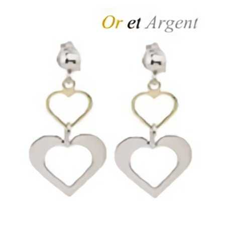 Boucles d'oreilles coeurs or et argent