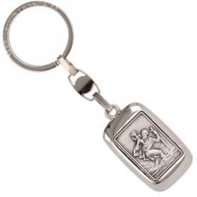 Porte-clés acier rectangulaire avec St Christophe - Bijouterieonline.com