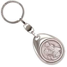 Porte-clés acier ovale avec médaille St Christophe - Bijouterieonline.com