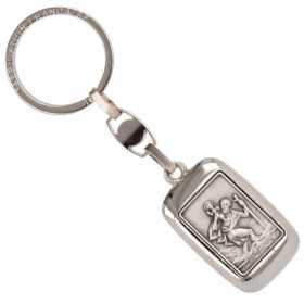 Porte-clés acier rectangle avec médaille St Christophe - Bijouterieonline.com