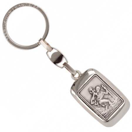 Porte-clés acier rectangle avec médaille St Christophe - Bijouterieonline.com