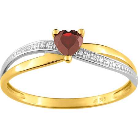 Bague or bicolore 750/1000 avec rubis coeur et diamant