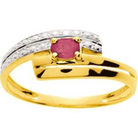 Bague or bicolore 750 avec rubis ovale 0,21 carat et diamant