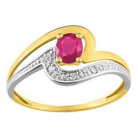 Bague or bicolore 750/1000 avec rubis ovale de 0,47 carat et diamants