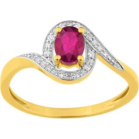 Bague or bicolore 750 avec rubis ovale 0,53 carat et diamants