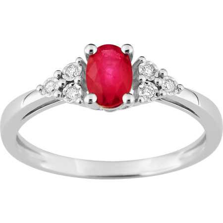 Bague or blanc 750 avec rubis ovale 0,54 carat et diamant