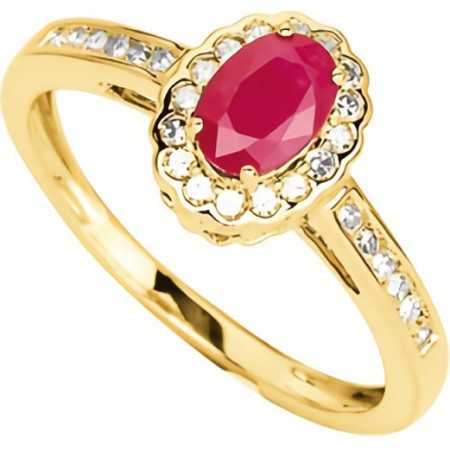 Bague or jaune 750/1000 avec rubis ovale 0,60 carat et diamants