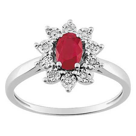 Bague or blanc 750 avec rubis ovale 0,53 carat et diamants