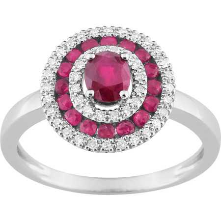 Bague or blanc 750/1000 avec rubis 0,90 carat et diamants