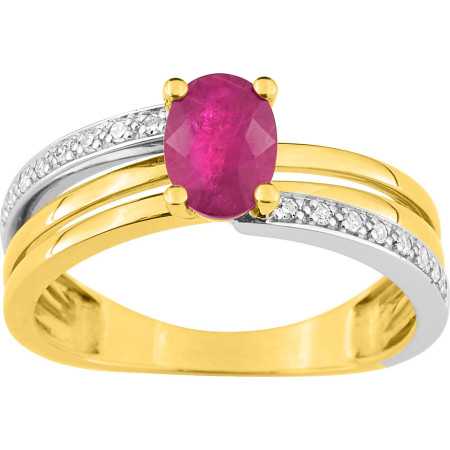Bague or bicolore 750 avec rubis ovale 0,92 carat et diamants
