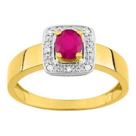 Bague or bicolore 750 avec rubis ovale 0,47 carat et diamants