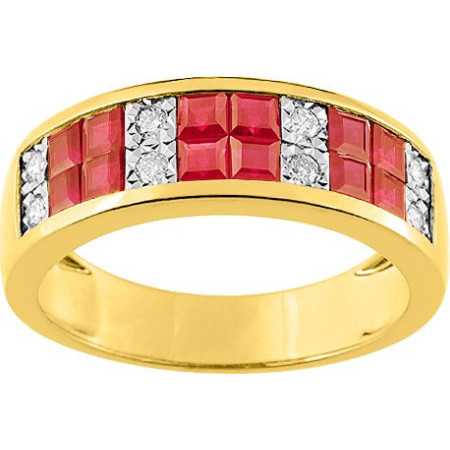 Bague or bicolore 750 avec 12 rubis carré et diamants