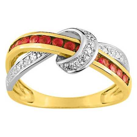 Bague or bicolore 750 avec rubis rond et diamants