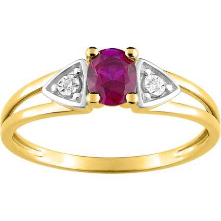 Bague or bicolore 750 avec rubis ovale et diamants