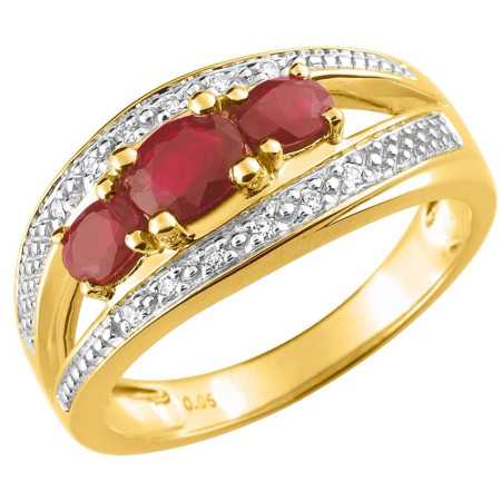 Bague or bicolore 750 avec rubis ovale 0,90 carat et diamants