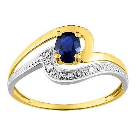 Bague or bicolore 750/1000 avec saphir ovale et diamants