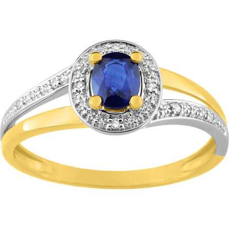 Bague or bicolore 750 avec saphir ovale 0,48 carat et diamants