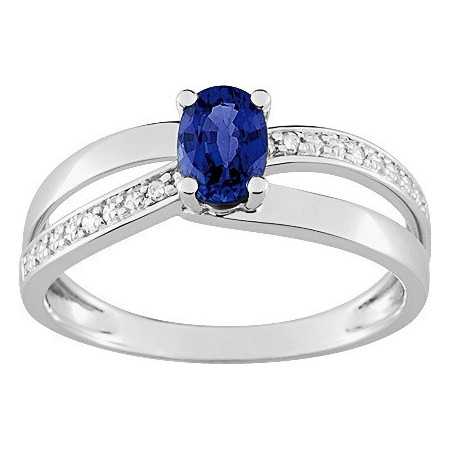 Bague or blanc 750 avec saphir ovale 0,60 carat et diamants