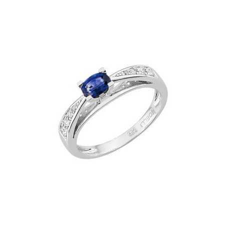 Bague or blanc 750 avec saphir ovale 0,50 carat et diamants