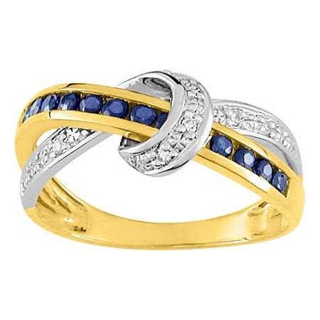 Bague or bicolore 750 avec saphirs rond et diamants