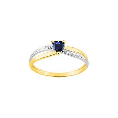 Bague or bicolore 750/1000 avec saphir coeur et diamant