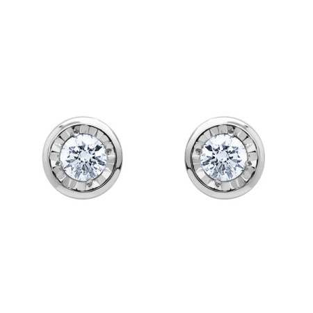 Clous d'oreilles or blanc pneus 4mm et diamant HP1 0.10ct