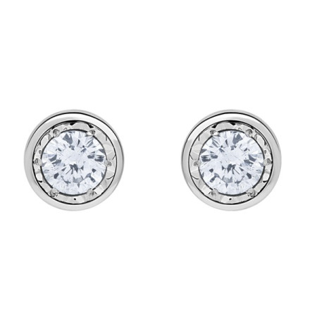 Clous d'oreilles or blanc pneus 5mm et diamant HP1 0.20ct