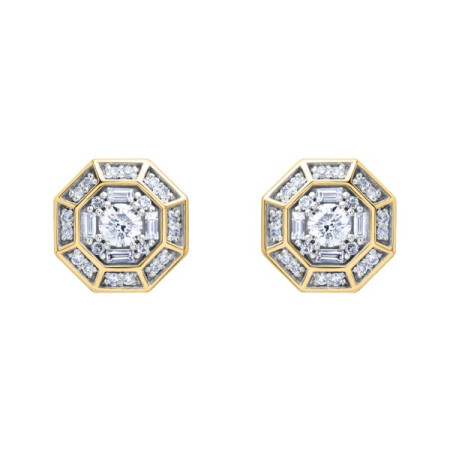 Clous d'oreilles or octogone 8mm et diamant HP1 0.29ct