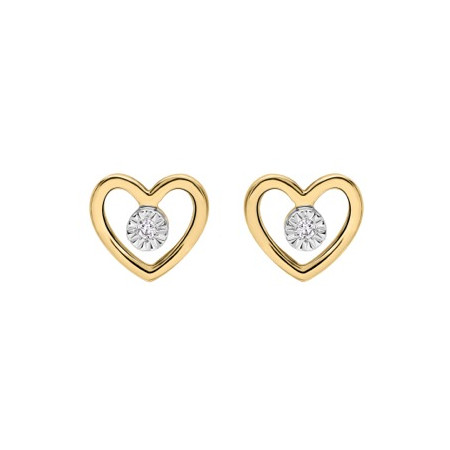 Clous d'oreilles coeurs or jaune et diamant HP1 0.01ct