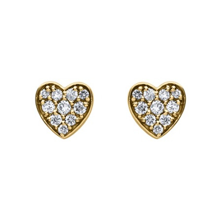 Clous d'oreilles coeurs or jaune et diamant 0.10ct