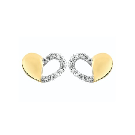 Clous d'oreilles coeurs or bicolore et diamant HSI 0.08ct