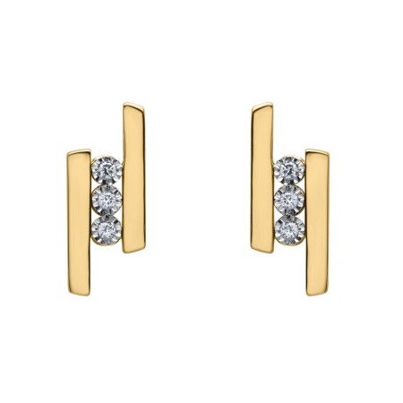 Clous d'oreilles trilogie or jaune et diamant HP1 0.06ct