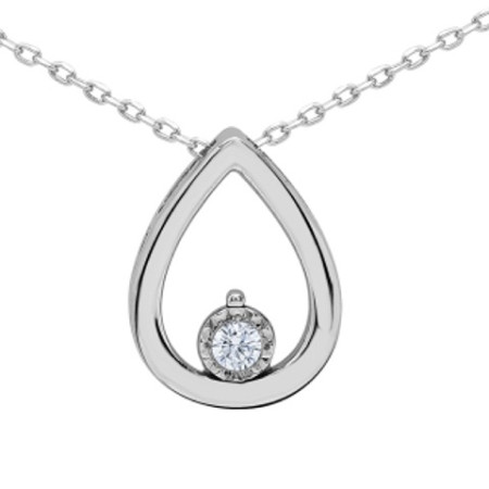 Collier or blanc goutte et diamant HP1 0.041ct