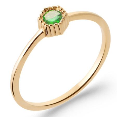 Bague plaqué or zirconium rond vert.