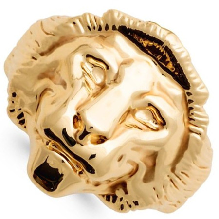 Chevalière plaqué or tête de lion.