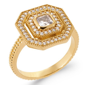 Grosse bague plaqué or et oxydes de zirconium - Bijouterieonline.com