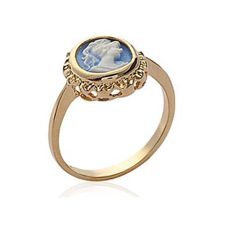 Bague plaqué or camée bleu