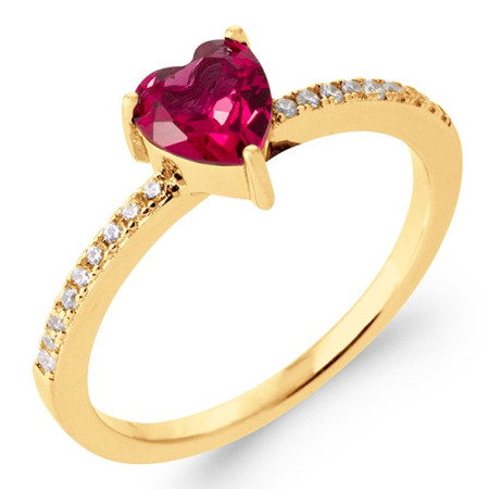 Bague plaqué or, zirconium coeur rouge